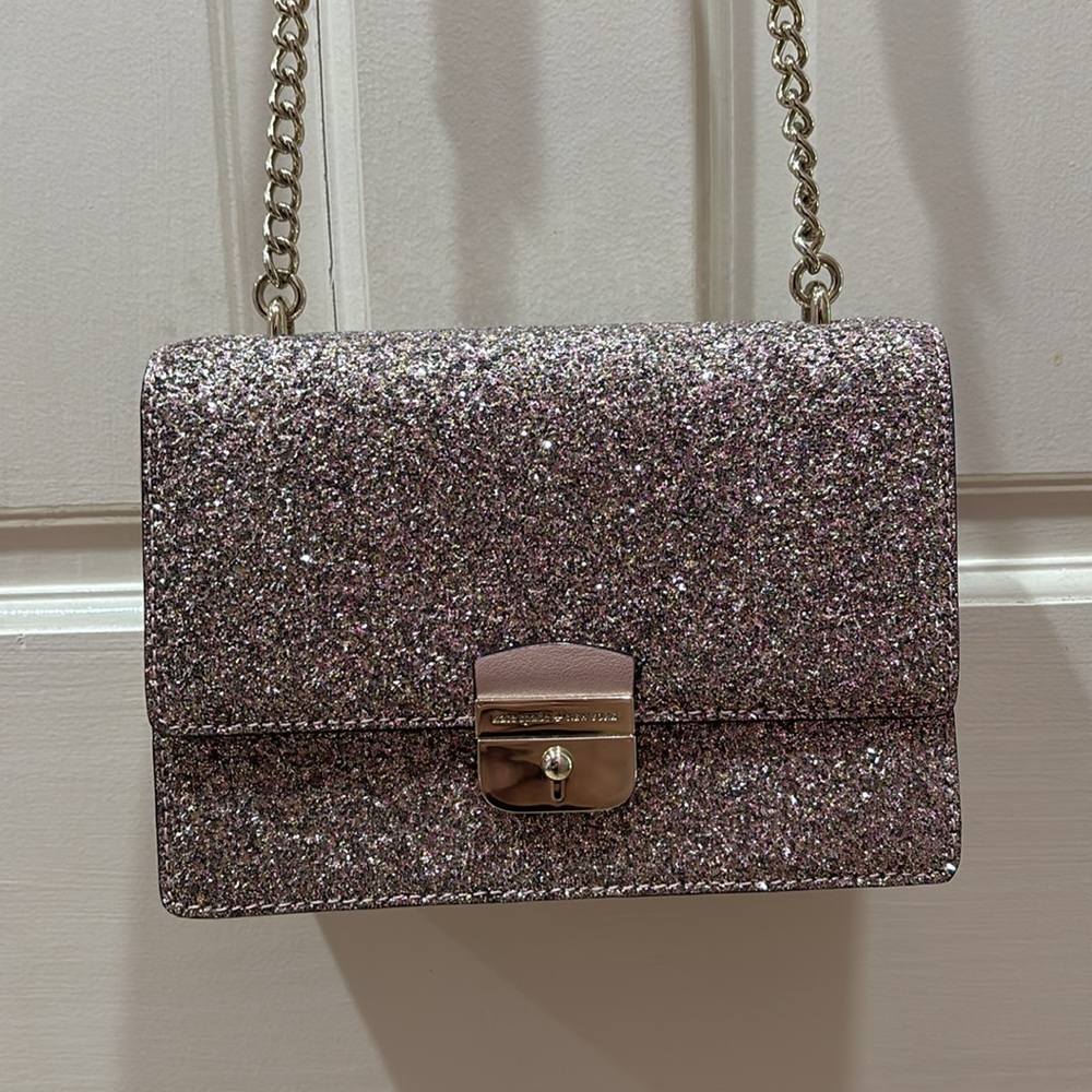 Kate Spade Eden Sunset Lane Rose Gold Glitter Sparkle Crossbody Purse Bag - Picture 3 of 16